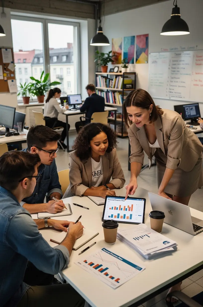 Zbliżenie na kalkulator i notatki z planem oszczędnościowym w trakcie szkolenia